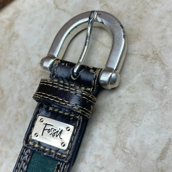 Fossil Women’s Belt Patchwork Color Block Genuine Leather Silver Buckle Size M - Picture 4 of 16